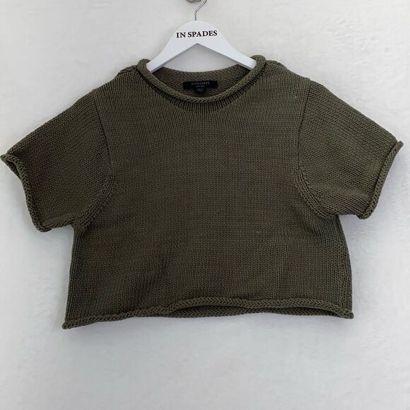 Allsaints Short Sleeve Olive Green Knit Sweater - Picture 1 of 9